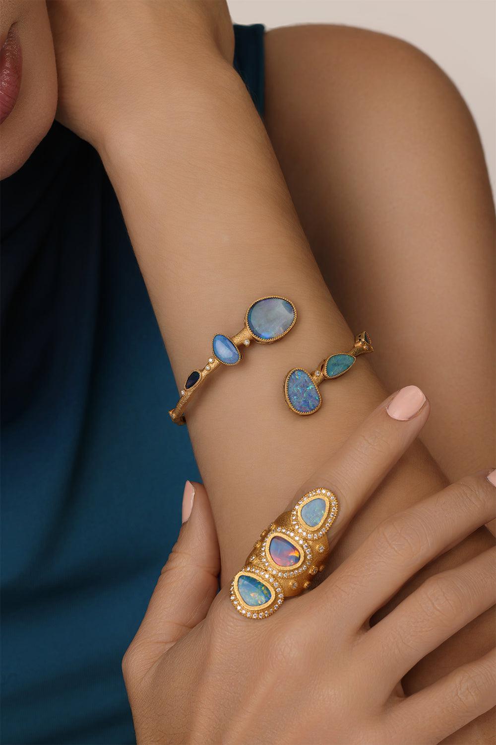 Opal Diamond Bypass Affinity Bracelet-YELLOW GOLD-JEWELRYFINE JEWELBRACELET O-COOMI