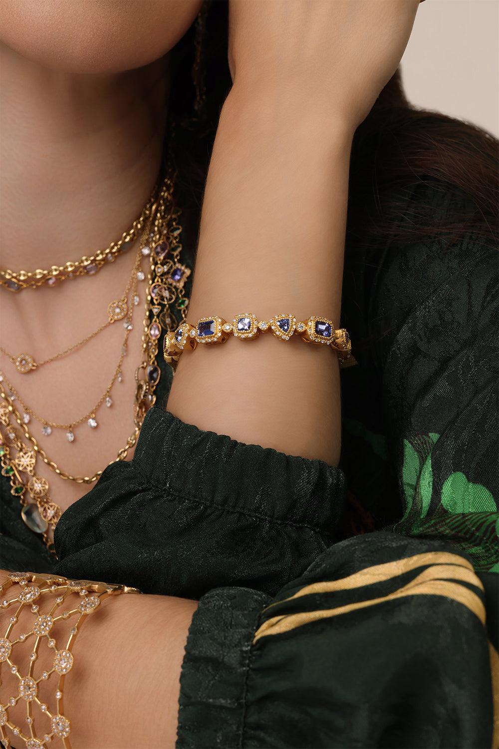 Tanzanite Diamond Bracelet-YELLOW GOLD-JEWELRYFINE JEWELBRACELET O-COOMI