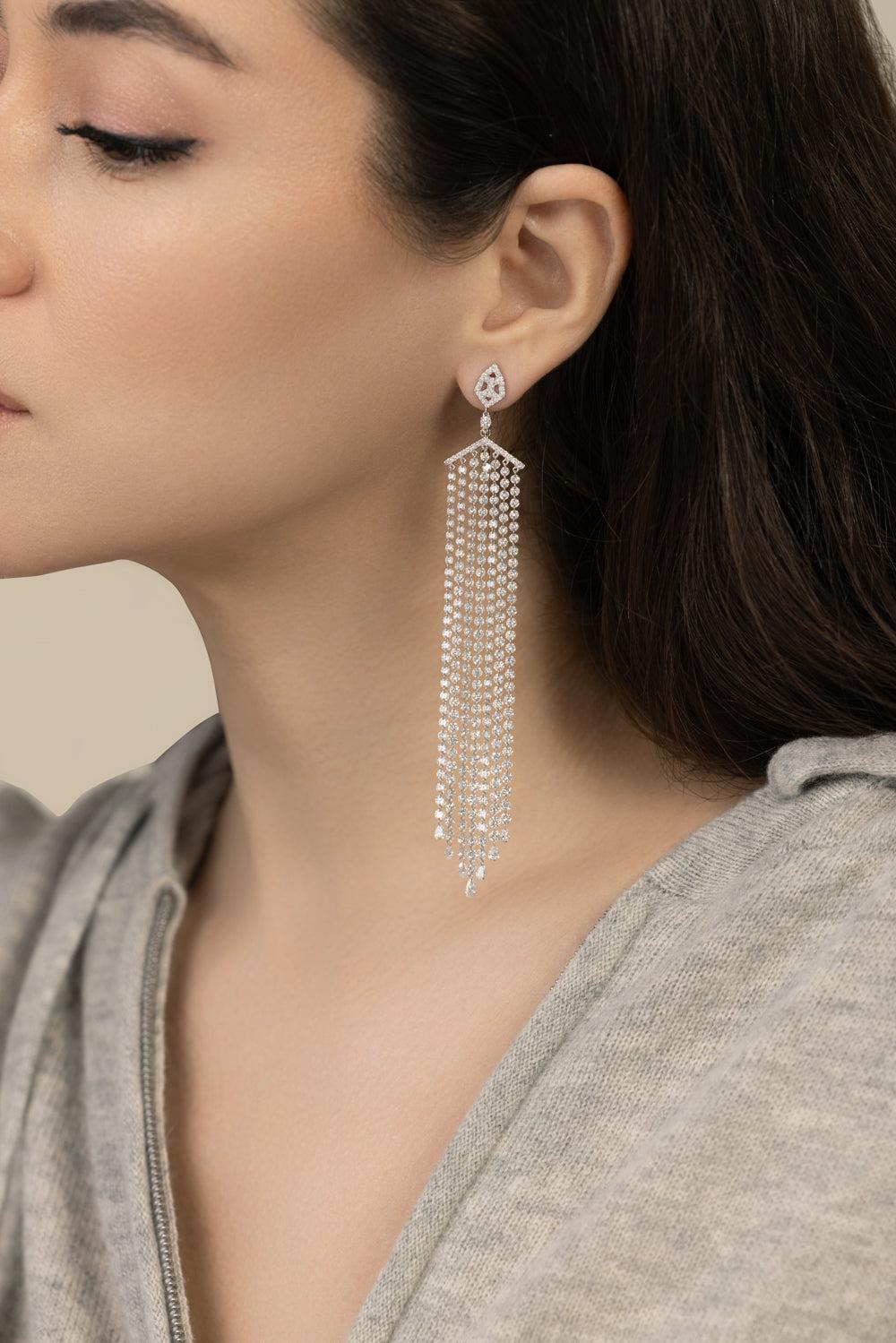 Waterfall Diamond Earrings-WHITE GOLD-JEWELRYFINE JEWELEARRING-COOMI