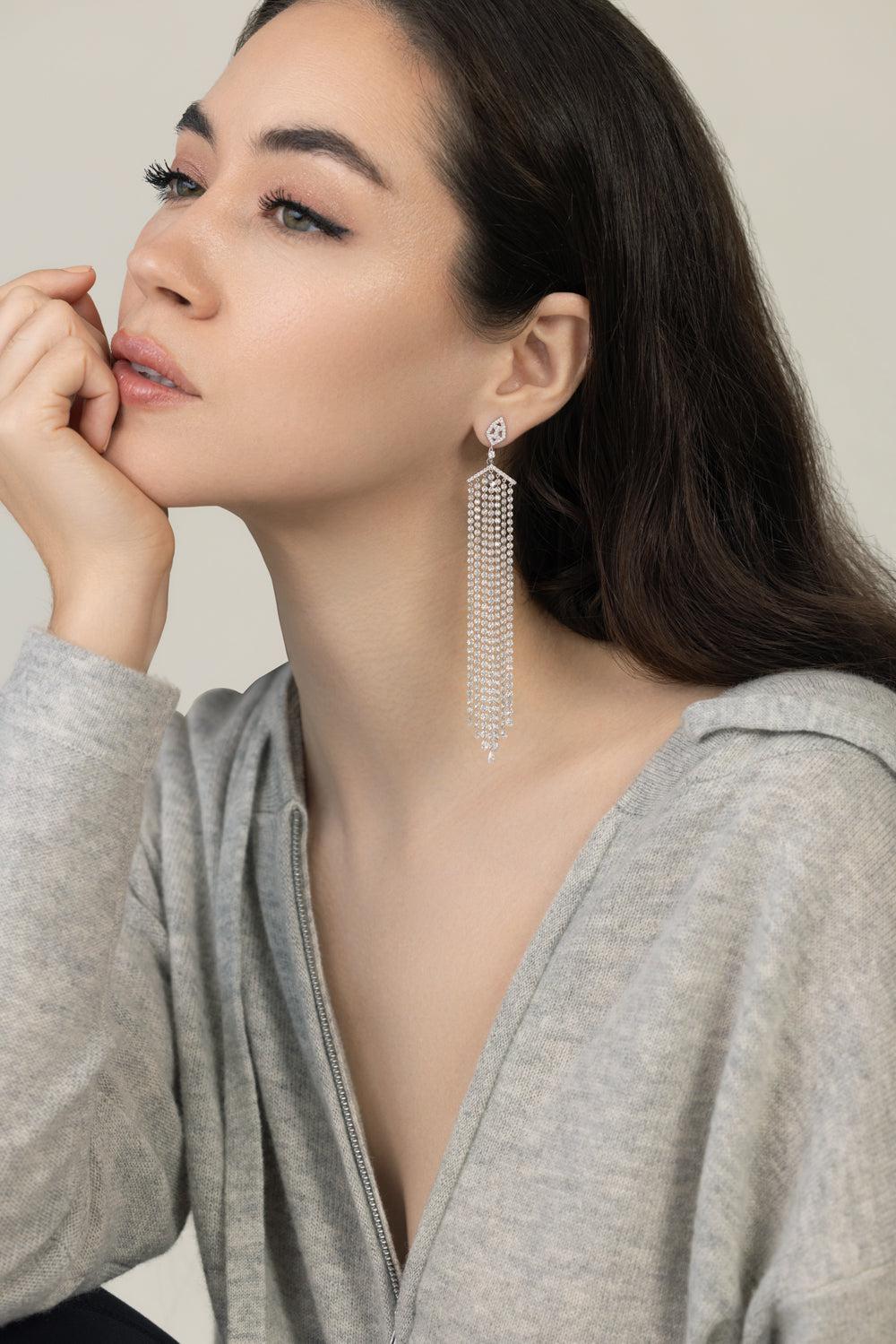 Waterfall Diamond Earrings-WHITE GOLD-JEWELRYFINE JEWELEARRING-COOMI