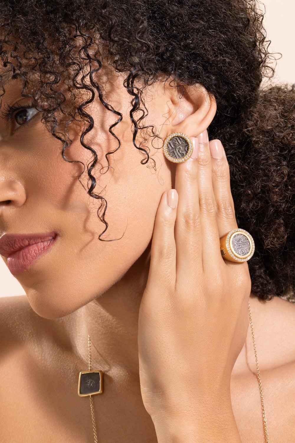 Diamond Antiquity Coin Earrings-YELLOW GOLD-JEWELRYFINE JEWELEARRING-COOMI
