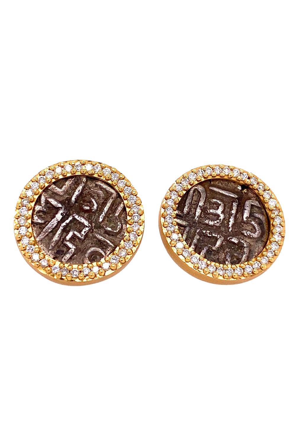 Diamond Antiquity Coin Earrings-YELLOW GOLD-JEWELRYFINE JEWELEARRING-COOMI