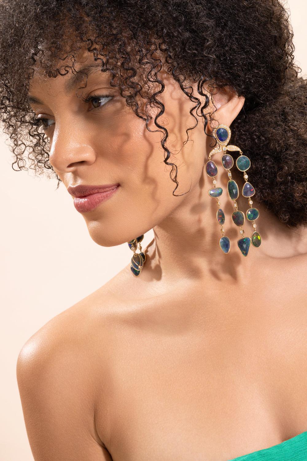 Diamond Black Opal Chandelier Earrings-YELLOW GOLD-JEWELRYFINE JEWELEARRING-COOMI