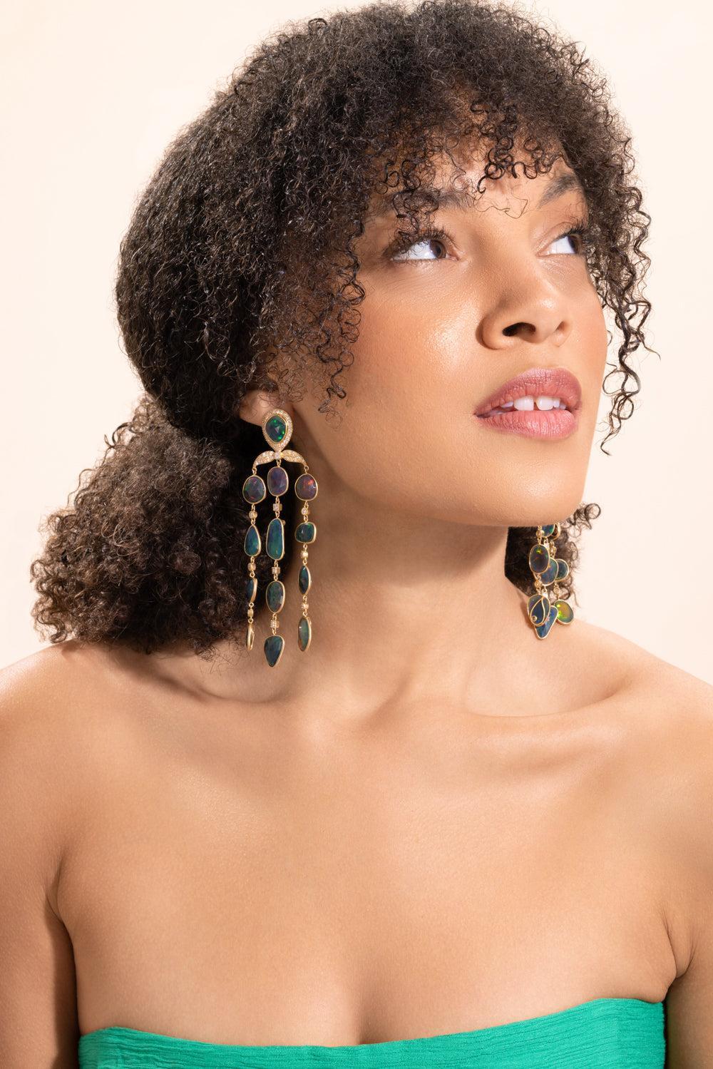 Diamond Black Opal Chandelier Earrings-YELLOW GOLD-JEWELRYFINE JEWELEARRING-COOMI
