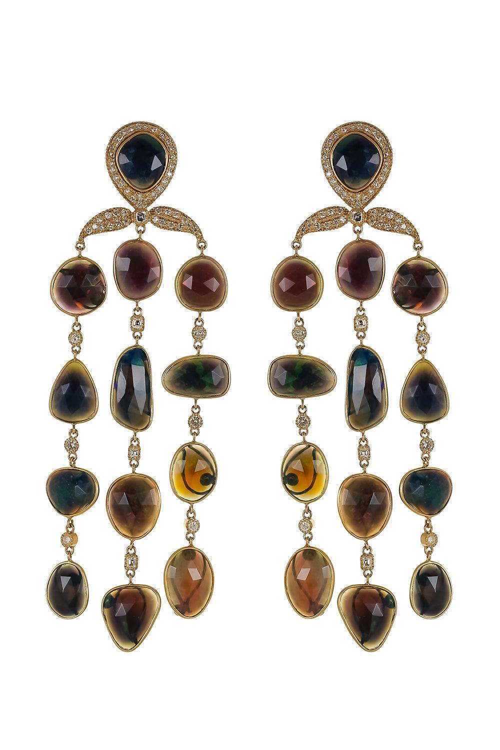 Diamond Black Opal Chandelier Earrings-YELLOW GOLD-JEWELRYFINE JEWELEARRING-COOMI