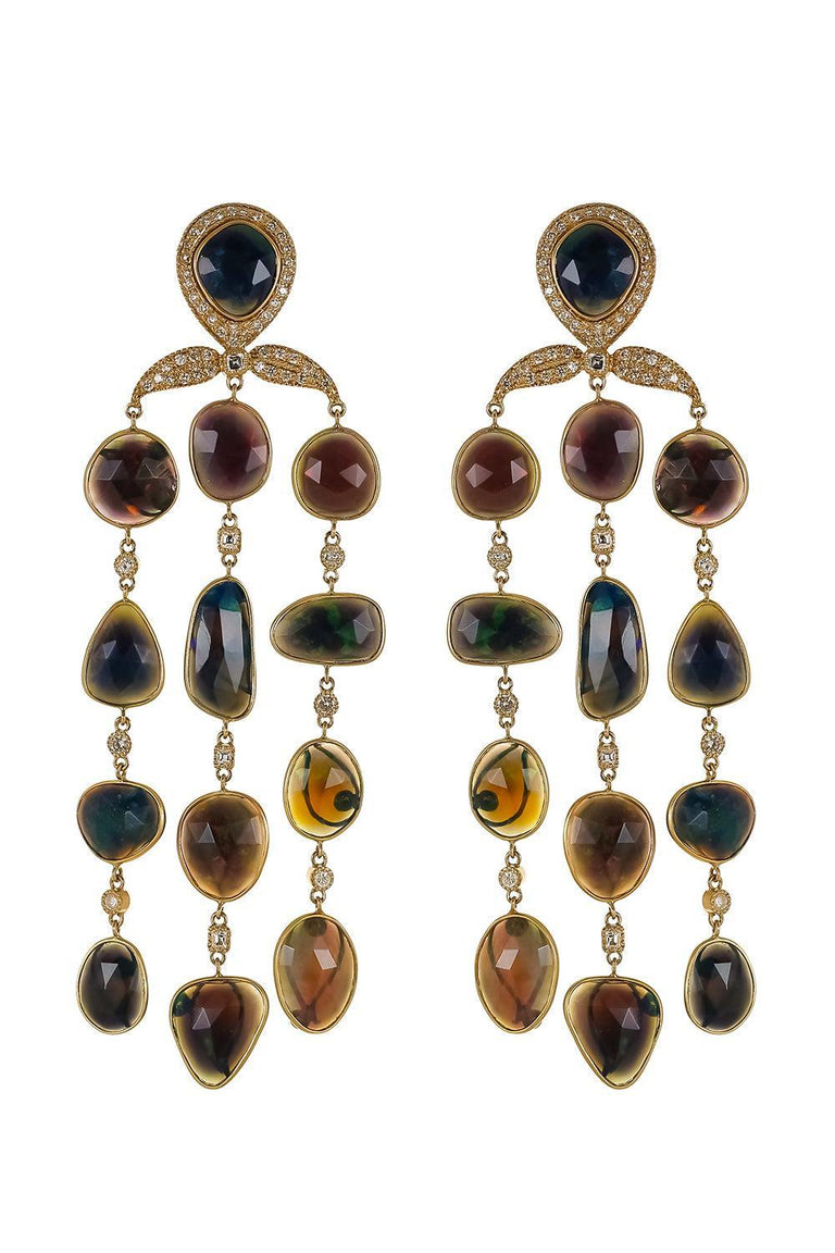 Diamond Black Opal Chandelier Earrings