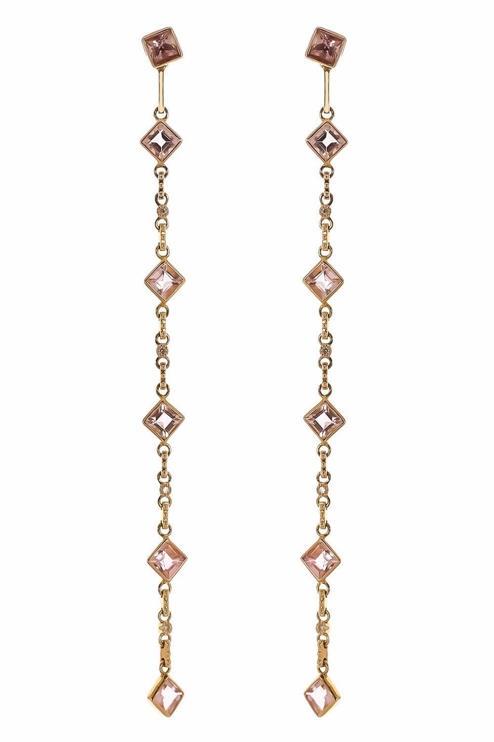Diamond Pink Tourmaline Drop Earrings-YELLOW GOLD-JEWELRYFINE JEWELEARRING-COOMI