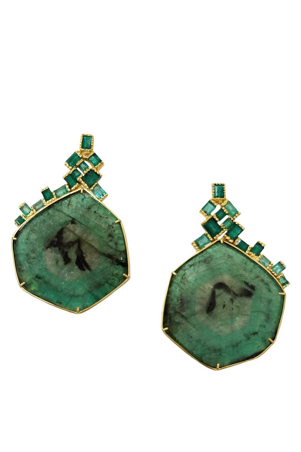 Emerald Diamond Slice Earrings-YELLOW GOLD-JEWELRYFINE JEWELEARRING-COOMI