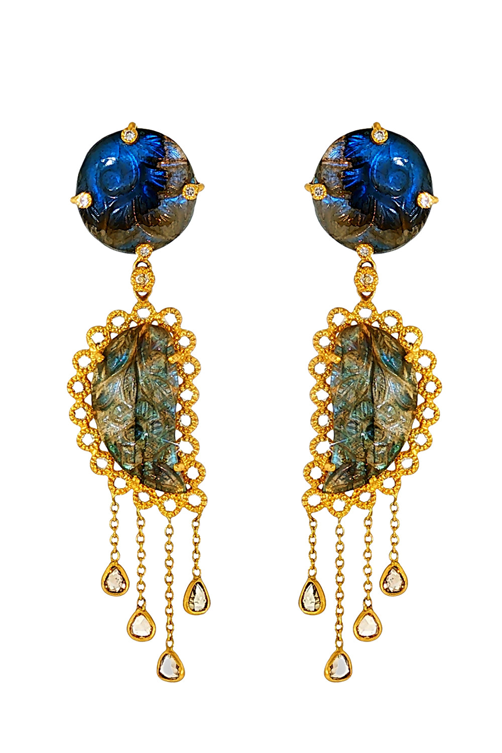 Labradorite Paisley Earrings-YELLOW GOLD-JEWELRYFINE JEWELEARRING-COOMI