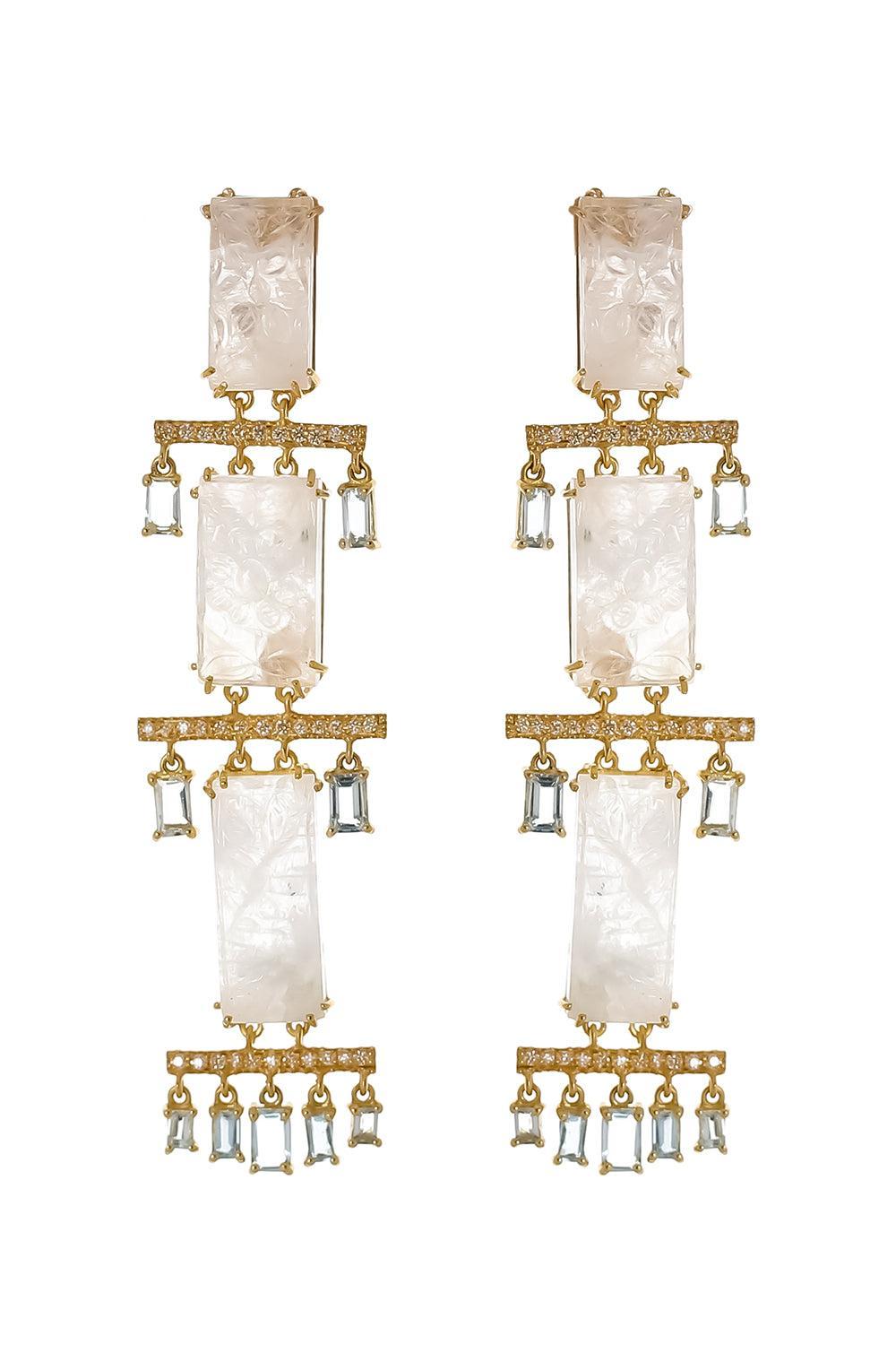 Moonstone Aquamarine Three Tier Earrings-YELLOW GOLD-JEWELRYFINE JEWELEARRING-COOMI