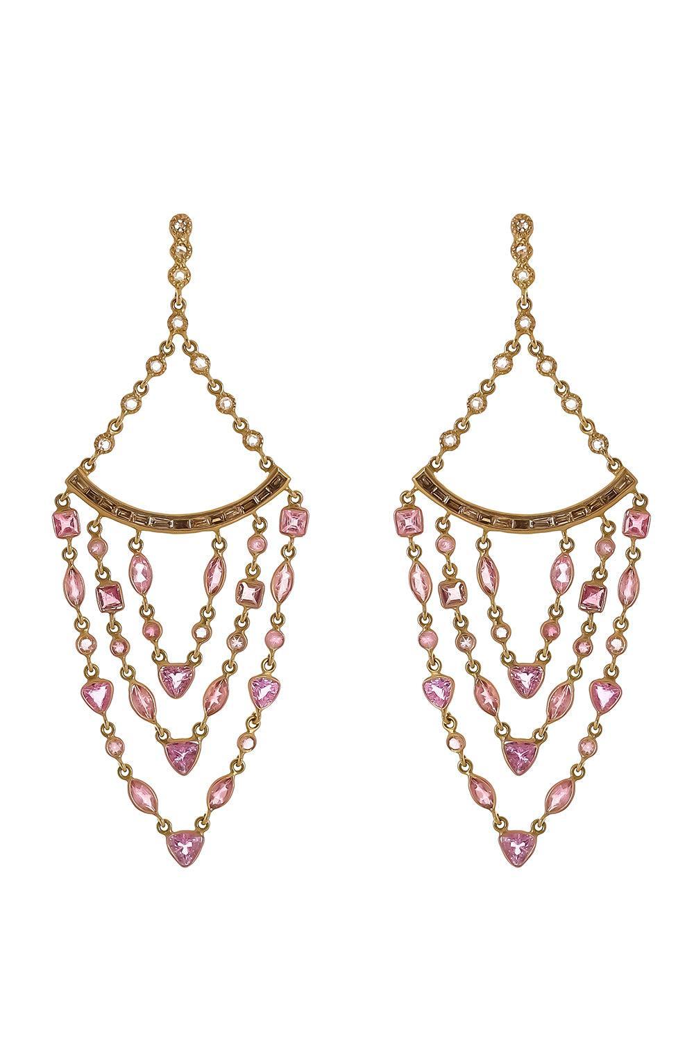 Pink Sapphire Affinity Chain Earrings-YELLOW GOLD-JEWELRYFINE JEWELEARRING-COOMI