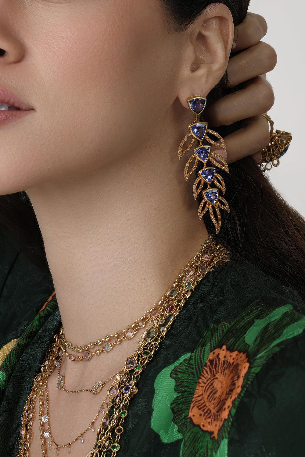 Tanzanite Diamond Affinity Earrings-YELLOW GOLD-JEWELRYFINE JEWELEARRING-COOMI