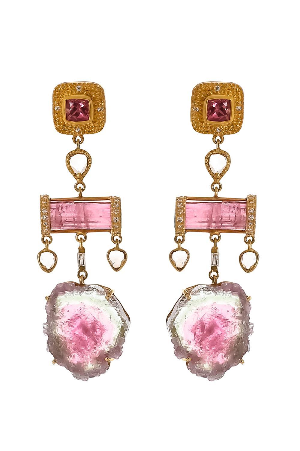 Watermelon Tourmaline Drop Earrings-YELLOW GOLD-JEWELRYFINE JEWELEARRING-COOMI