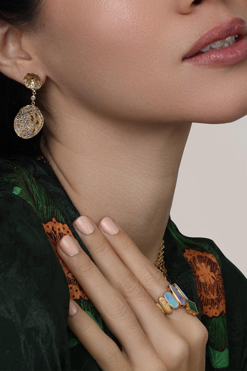 Wild Rose Serenity Double Drop Earrings-YELLOW GOLD-JEWELRYFINE JEWELEARRING-COOMI
