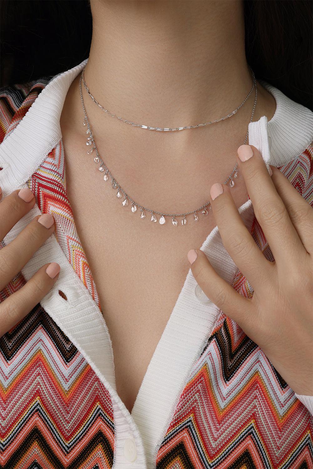 Trapezoid Diamond Trinity Necklace-WHITE GOLD-JEWELRYFINE JEWELNECKLACE O-COOMI