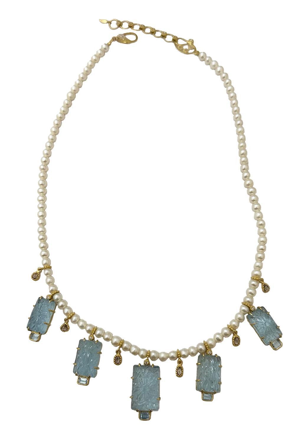 Aquamarine Pearl Necklace-YELLOW GOLD-17.5-JEWELRYFINE JEWELNECKLACE O-COOMI