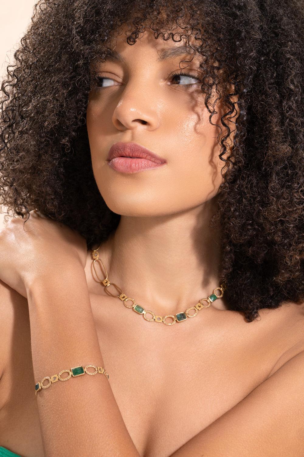 Emerald Diamond Mosaic Luminosity Necklace-YELLOW GOLD-17.5-JEWELRYFINE JEWELNECKLACE O-COOMI