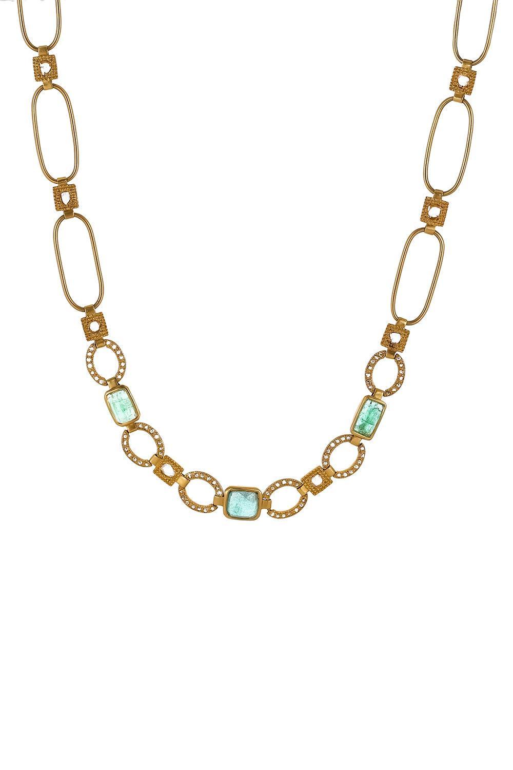 Emerald Diamond Mosaic Luminosity Necklace-YELLOW GOLD-17.5-JEWELRYFINE JEWELNECKLACE O-COOMI