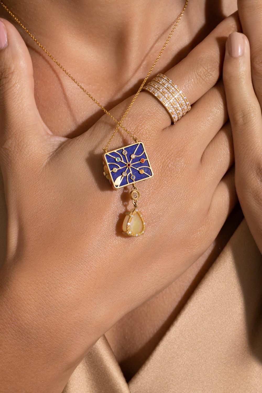 Lapis Locket Necklace-YELLOW GOLD-19-JEWELRYFINE JEWELNECKLACE O-COOMI