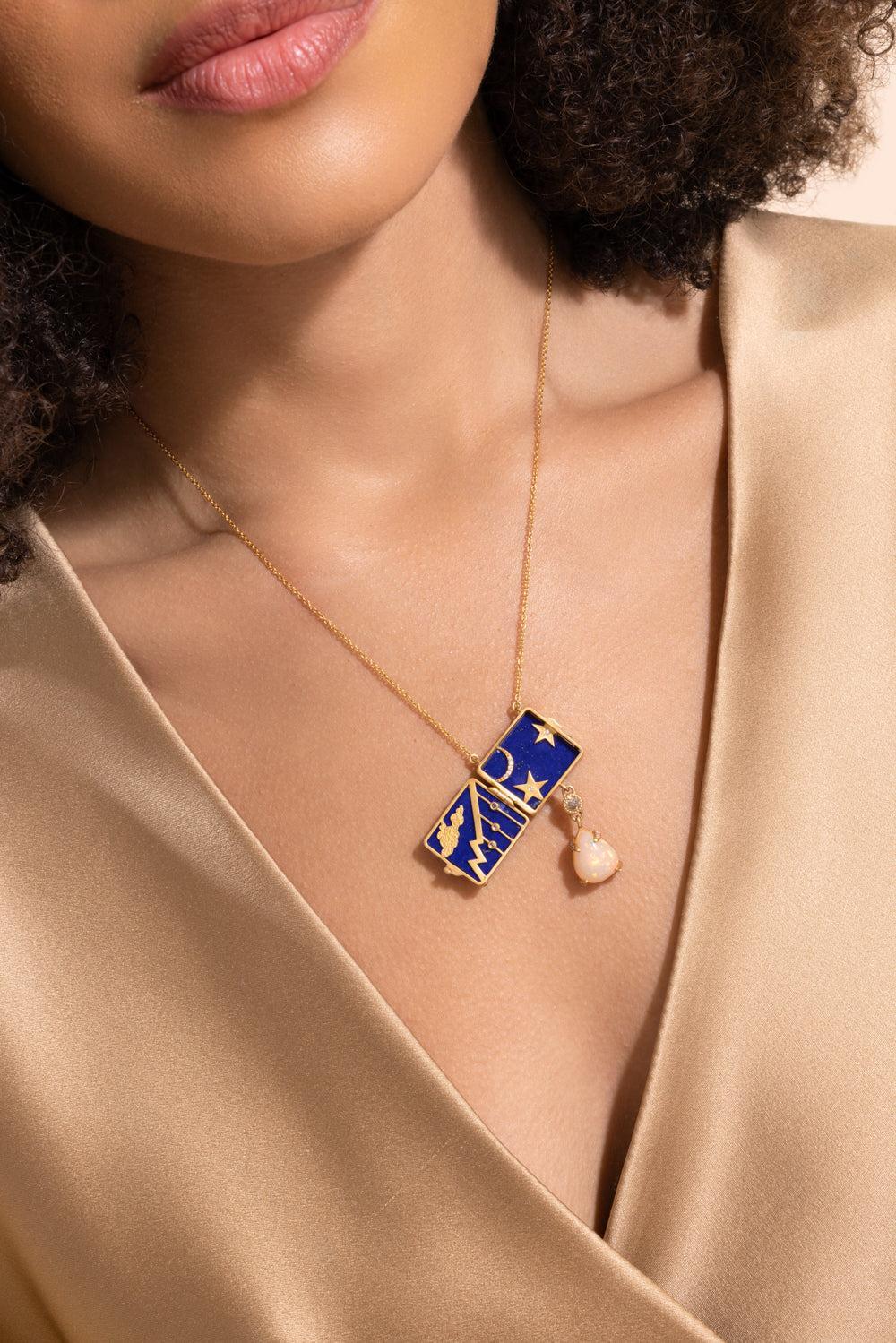 Lapis Locket Necklace-YELLOW GOLD-19-JEWELRYFINE JEWELNECKLACE O-COOMI