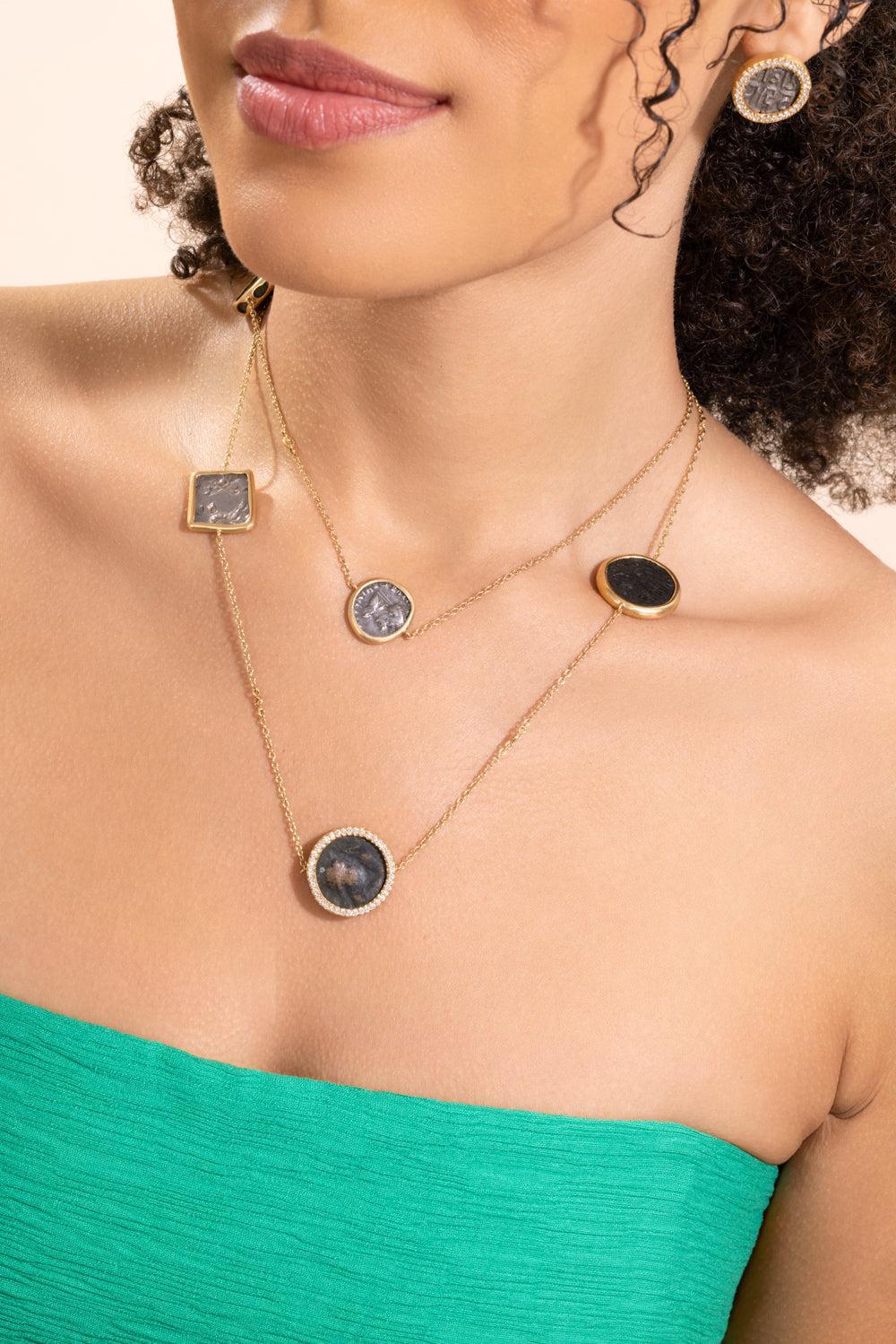 Diamond Antiquity Coin Necklace-YELLOW GOLD-36-JEWELRYFINE JEWELNECKLACE O-COOMI