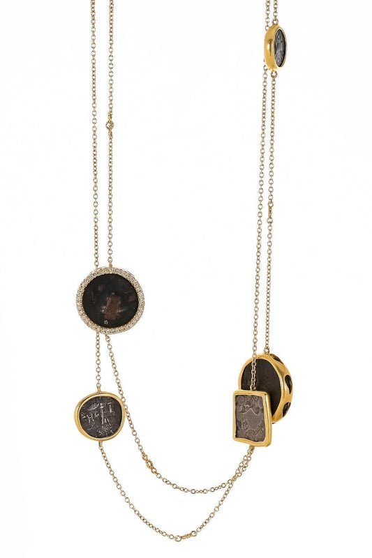 Diamond Antiquity Coin Necklace-YELLOW GOLD-36-JEWELRYFINE JEWELNECKLACE O-COOMI