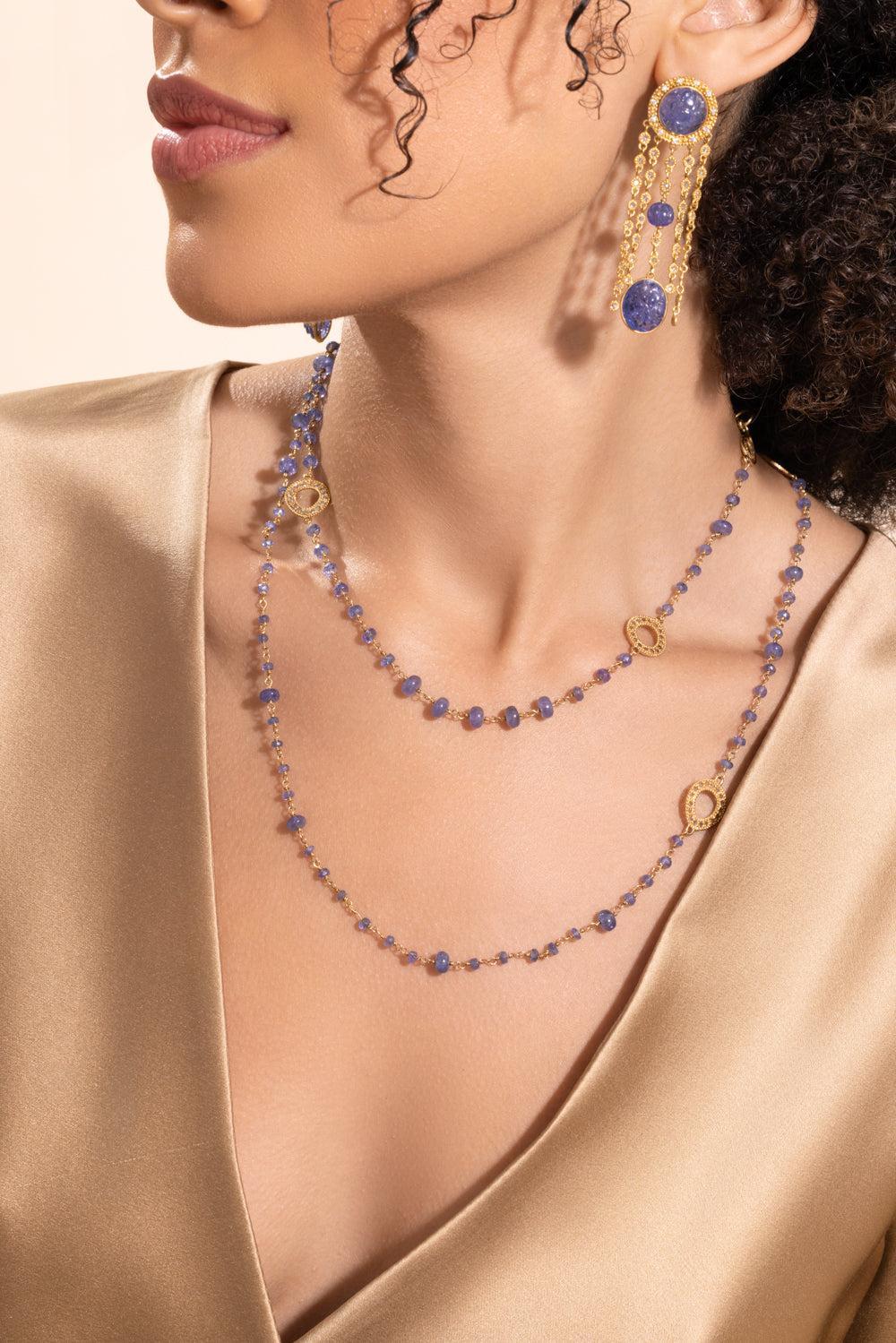 Tanzanite Diamond Affinity Necklace-YELLOW GOLD-37-JEWELRYFINE JEWELNECKLACE O-COOMI