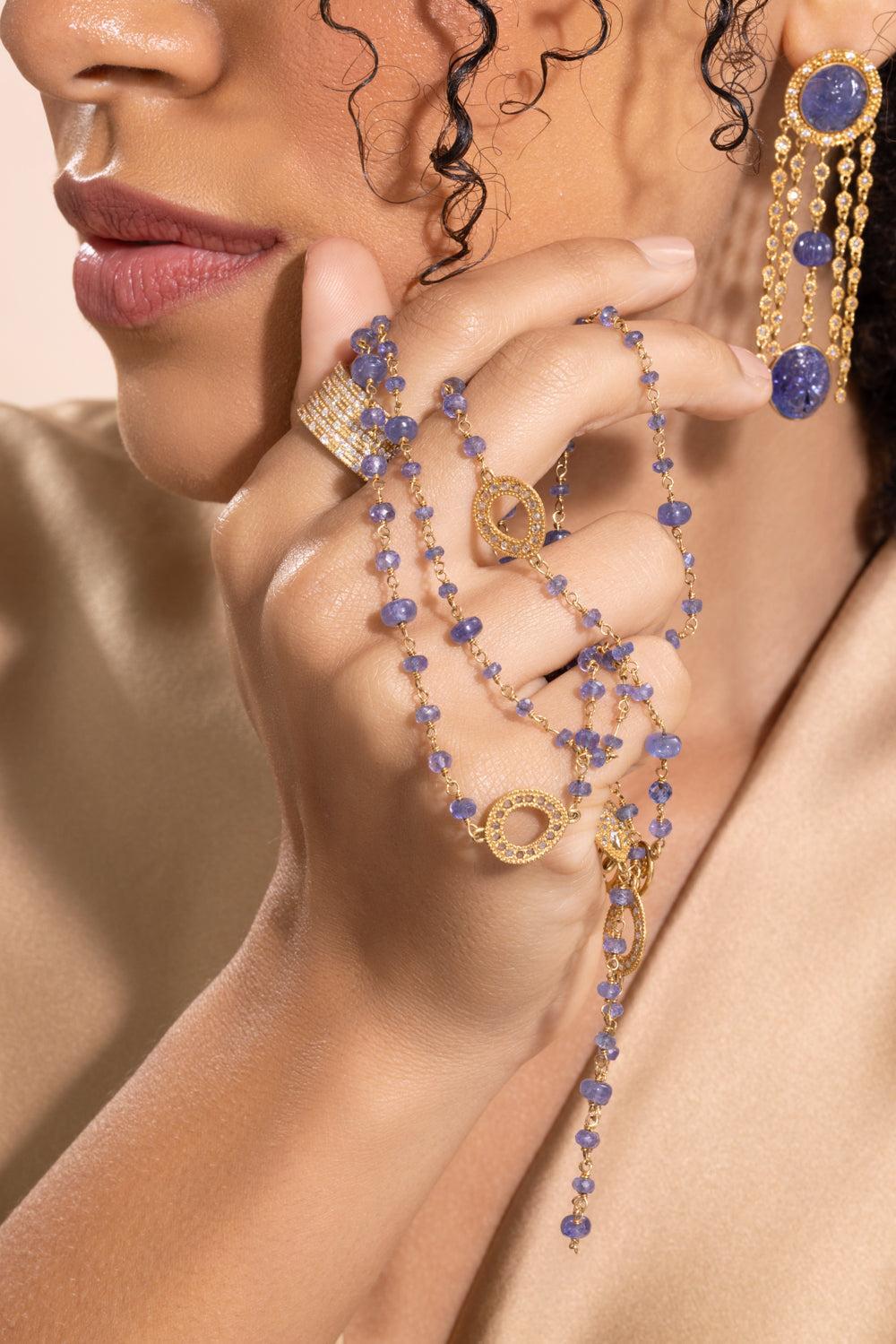 Tanzanite Diamond Affinity Necklace-YELLOW GOLD-37-JEWELRYFINE JEWELNECKLACE O-COOMI