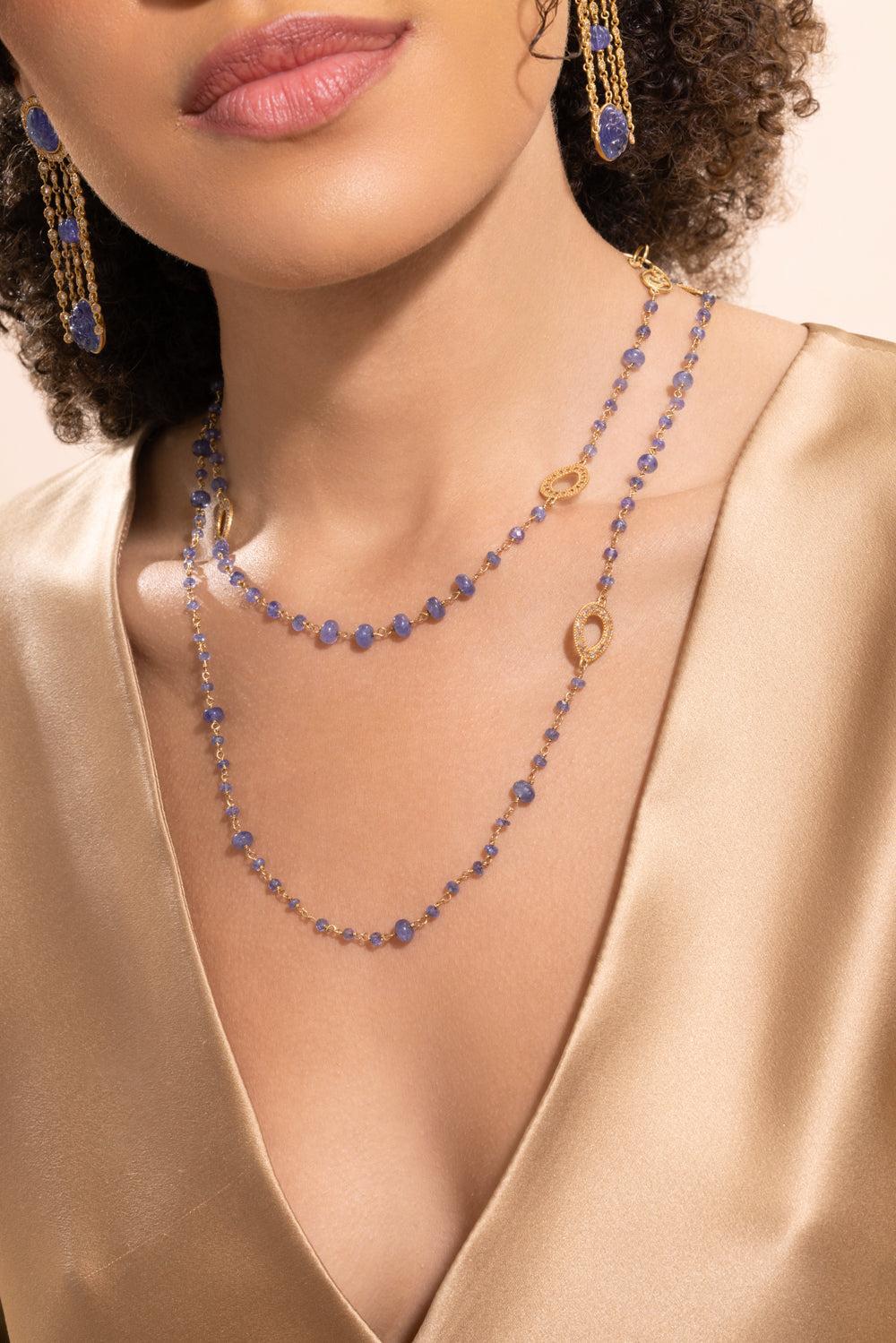 Tanzanite Diamond Affinity Necklace-YELLOW GOLD-37-JEWELRYFINE JEWELNECKLACE O-COOMI