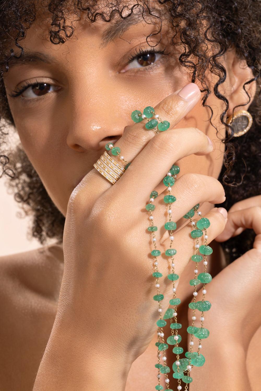 Emerald Beaded Necklace-YELLOW GOLD-JEWELRYFINE JEWELNECKLACE O-COOMI