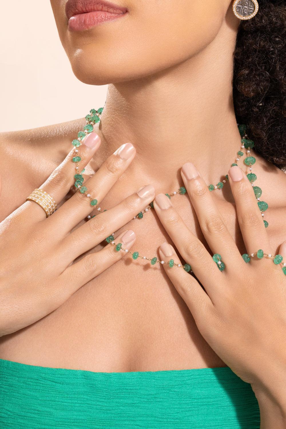 Emerald Beaded Necklace-YELLOW GOLD-JEWELRYFINE JEWELNECKLACE O-COOMI