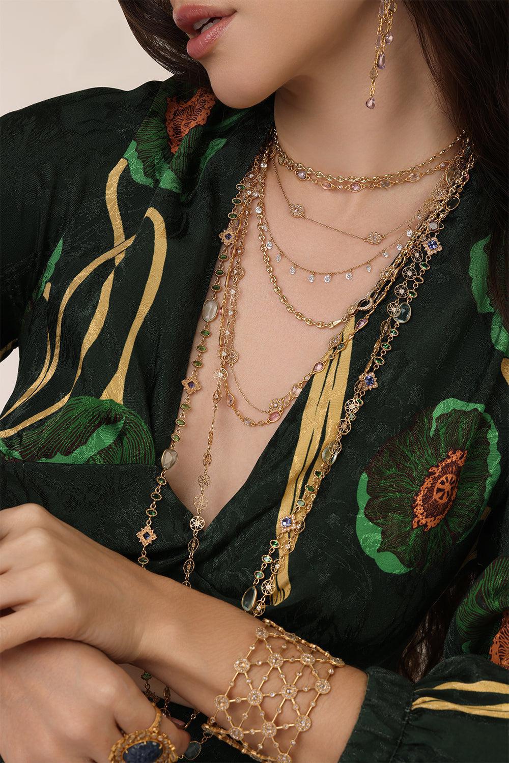 Mixed Sapphire Aquamarine Affinity Necklace-YELLOW GOLD-JEWELRYFINE JEWELNECKLACE O-COOMI