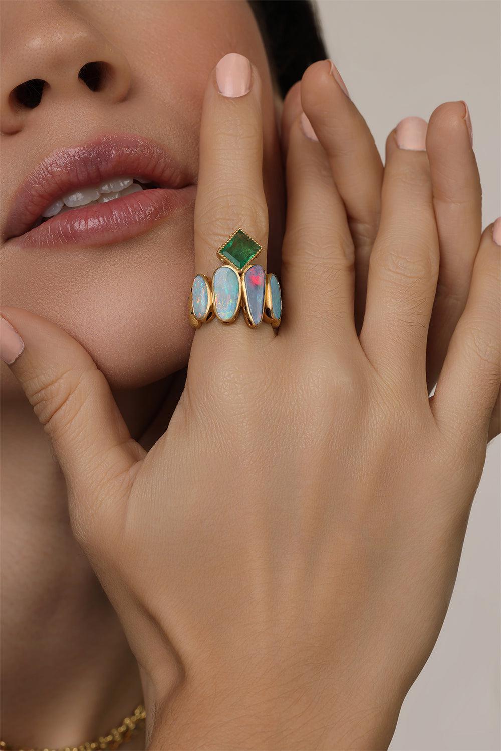Opal Emerald Affinity Ring-YELLOW GOLD-6.75-JEWELRYFINE JEWELRING-COOMI