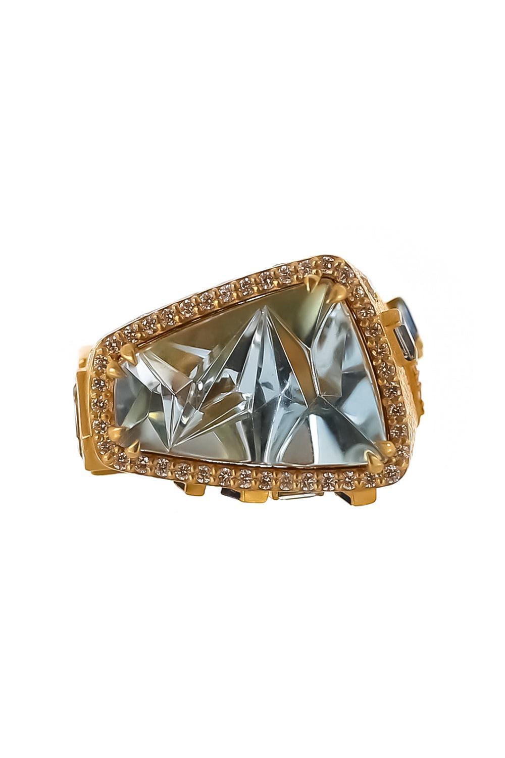 Aquamarine Sapphire Abstract Ring-YELLOW GOLD-7-JEWELRYFINE JEWELRING-COOMI