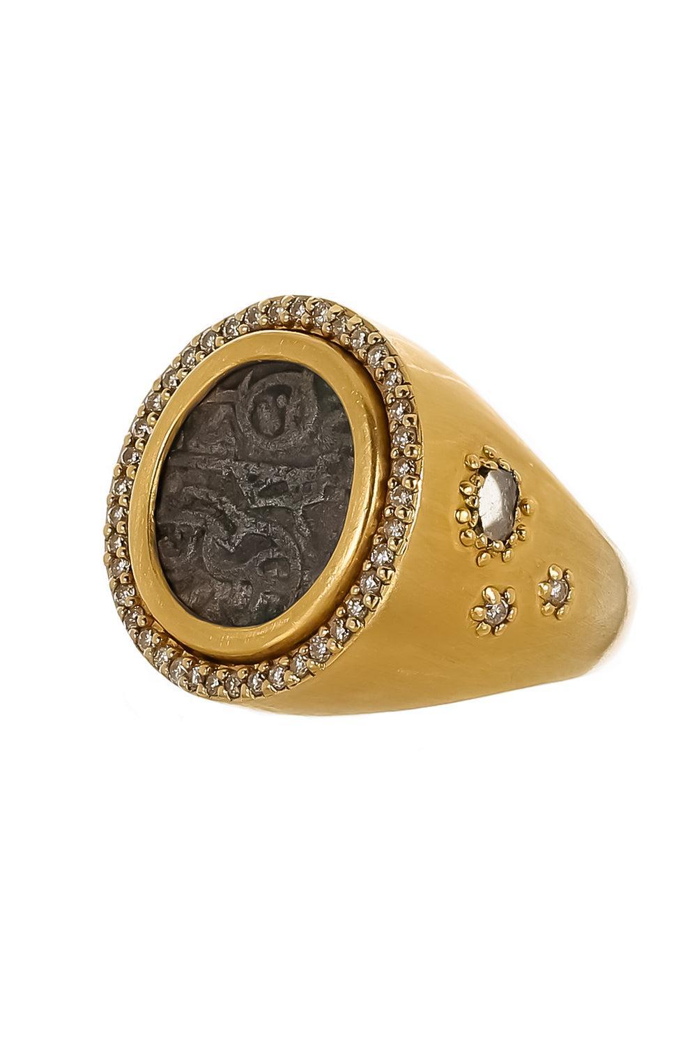 Diamond Antiquity Coin Ring-YELLOW GOLD-7-JEWELRYFINE JEWELRING-COOMI