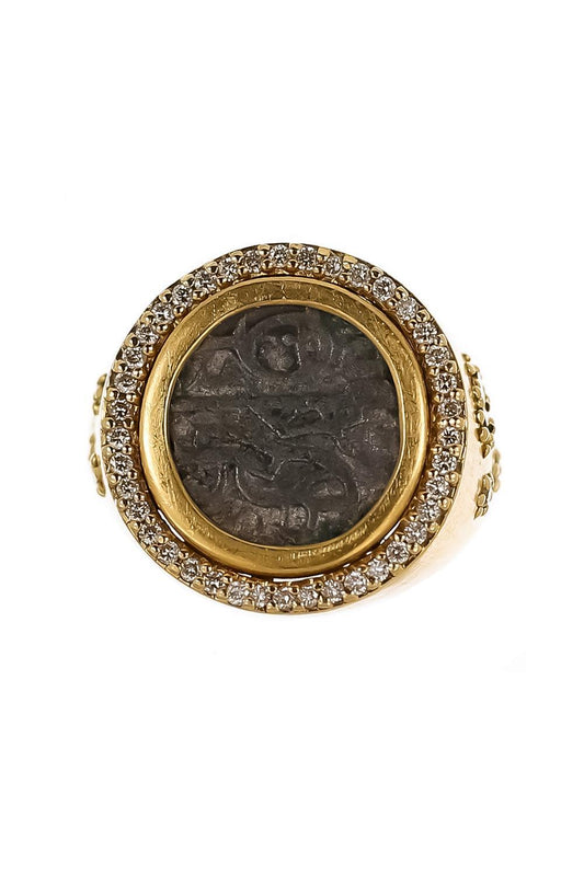 Diamond Antiquity Coin Ring-YELLOW GOLD-7-JEWELRYFINE JEWELRING-COOMI