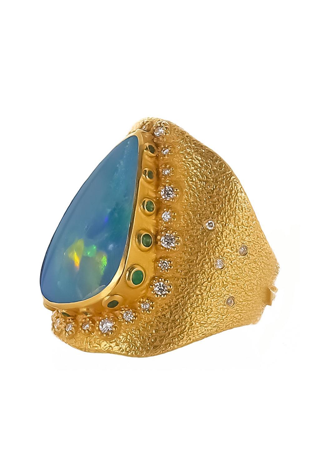 Opal Diamond Emerald Ring-YELLOW GOLD-7-JEWELRYFINE JEWELRING-COOMI