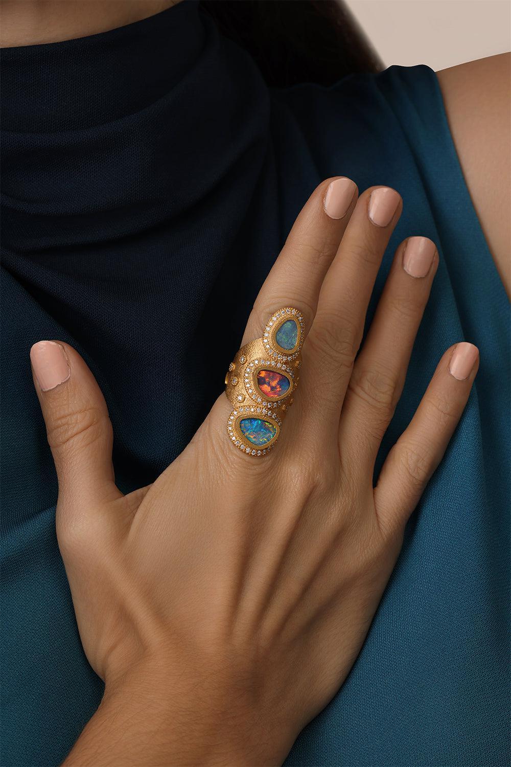 Triple Opal Affinity Ring-YELLOW GOLD-7-JEWELRYFINE JEWELRING-COOMI