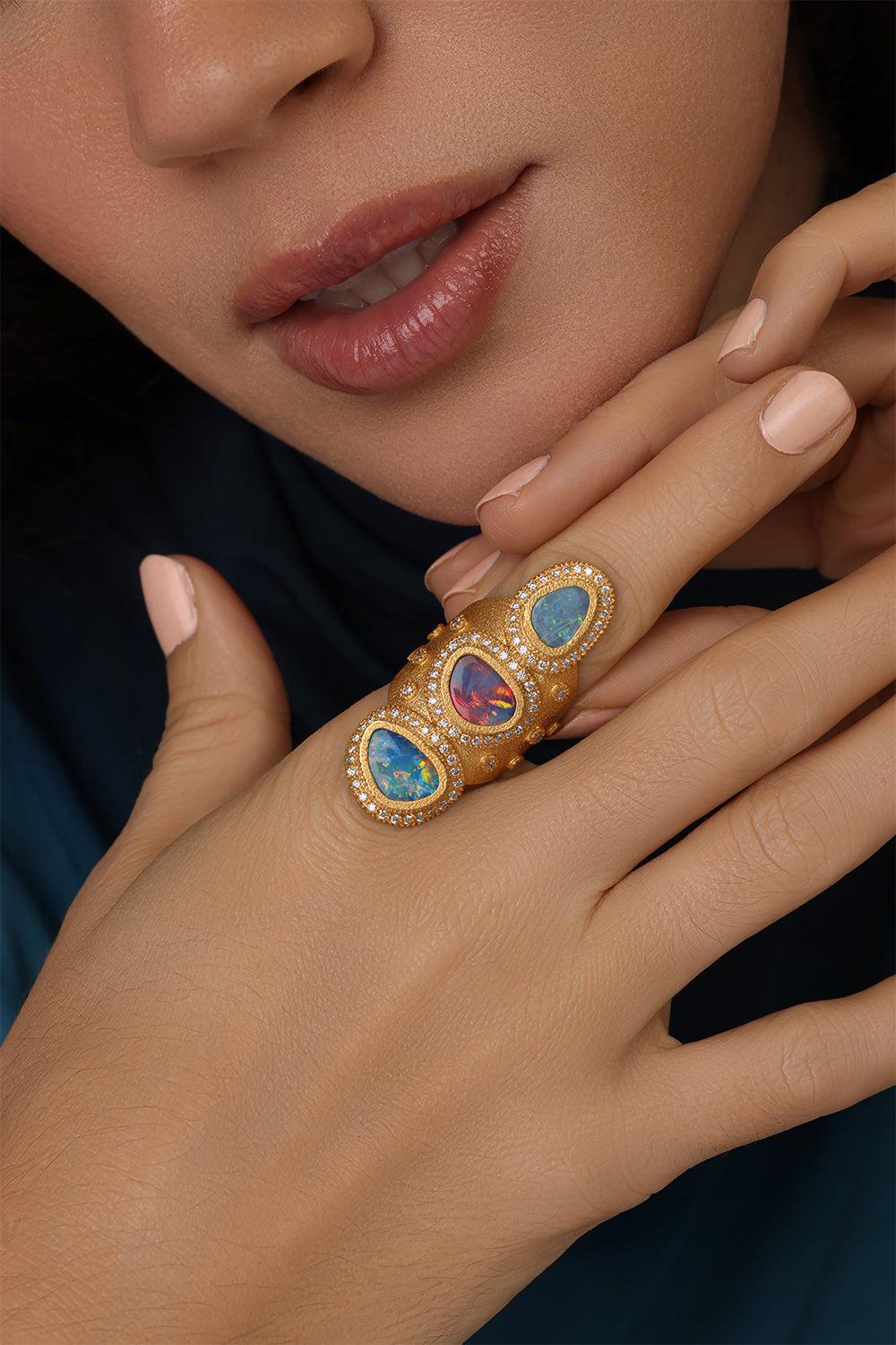 Triple Opal Affinity Ring-YELLOW GOLD-7-JEWELRYFINE JEWELRING-COOMI