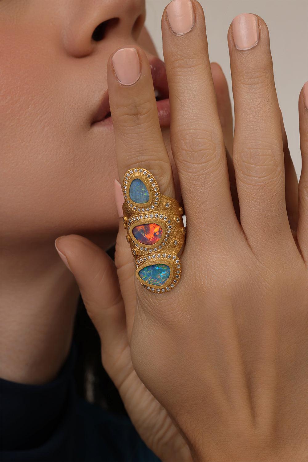 Triple Opal Affinity Ring-YELLOW GOLD-7-JEWELRYFINE JEWELRING-COOMI