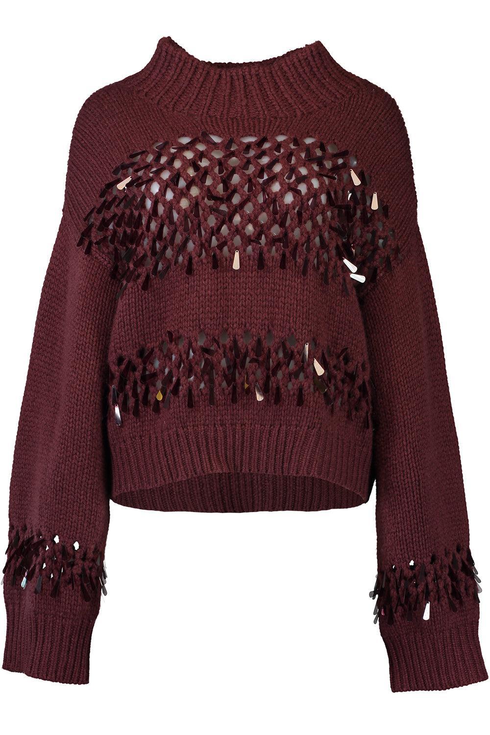 Net Stitch Embroidered Sweater-RED WINE-XS-CLOTHINGTOPSWEATER-BRUNELLO CUCINELLI