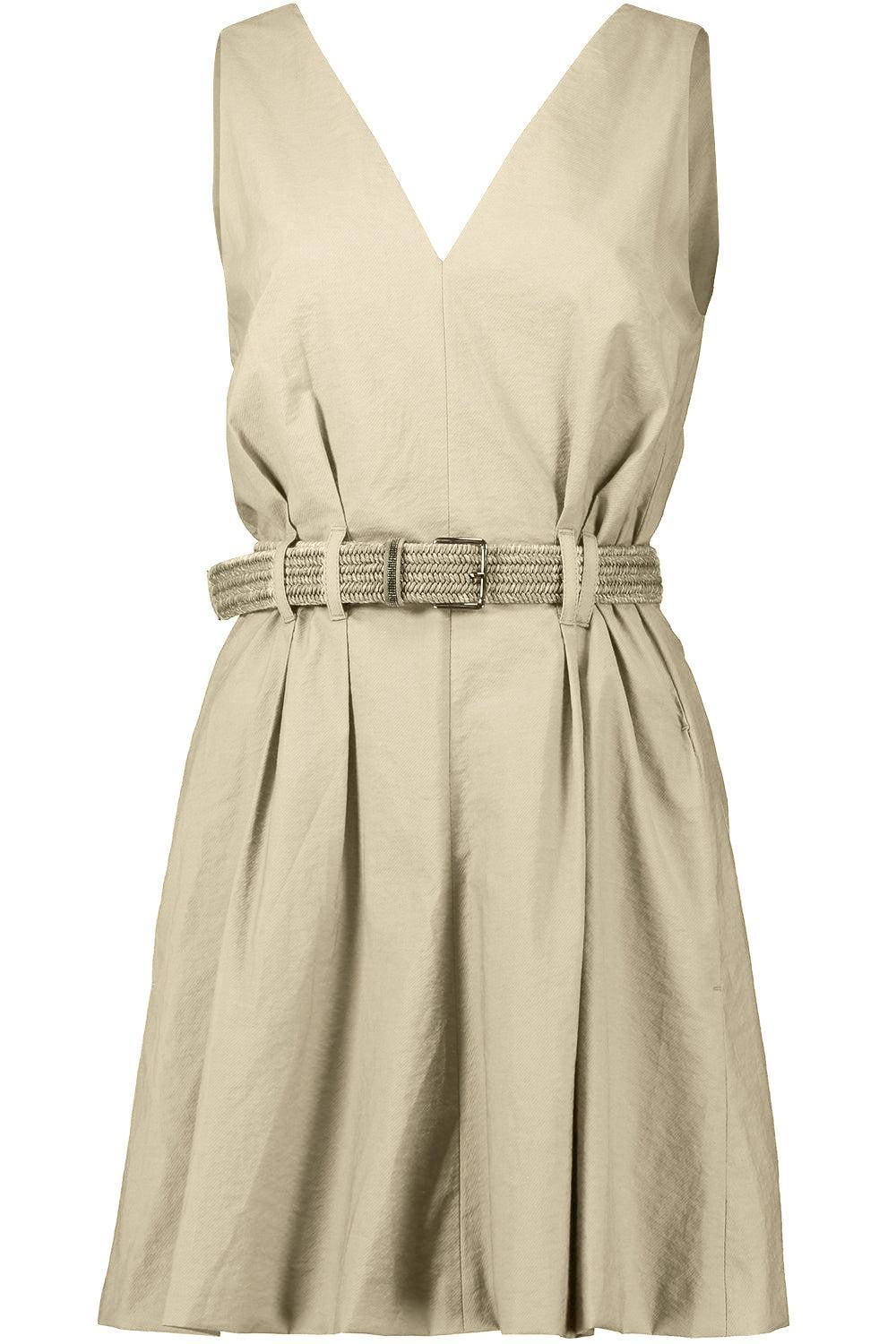 Texture Belted Mini Dress-TAN-XS-CLOTHINGDRESSCASUAL-BRUNELLO CUCINELLI