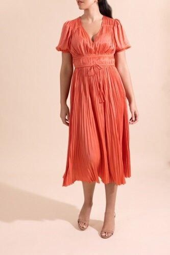 Audra Puff Sleeve Dress - Coral-ORANGE-0-CLOTHINGDRESSCASUAL-ULLA JOHNSON