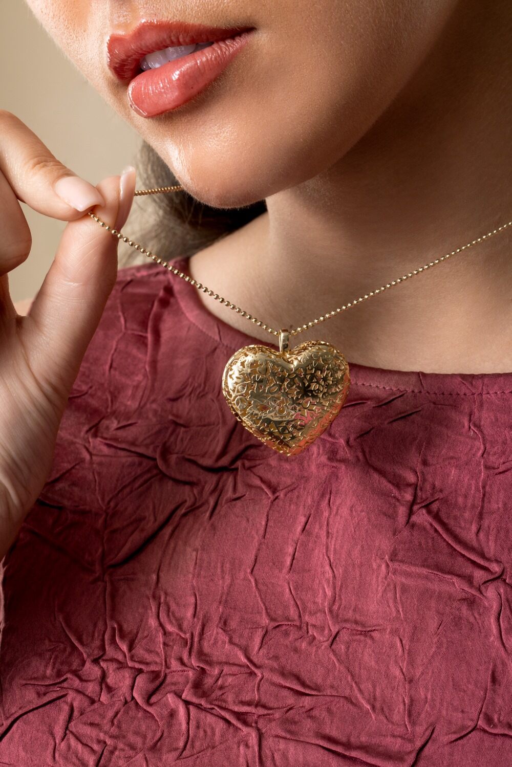 Extra Large Puffy Heart Icon Pendant Necklace-YELLOW GOLD-JEWELRYFINE JEWELNECKLACE O-SYDNEY EVAN