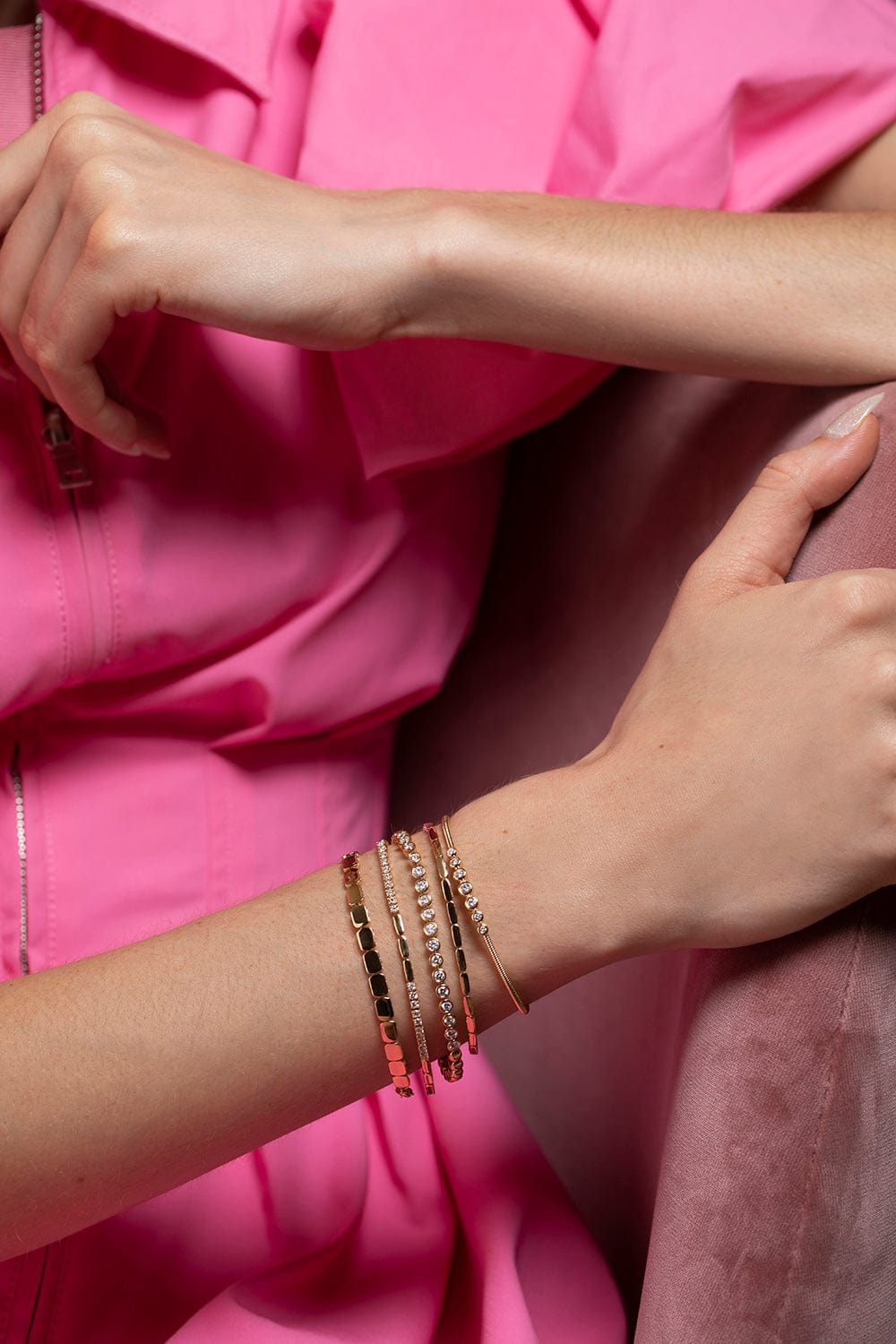 DANA REBECCA DESIGNS-Yellow Gold Lulu Jack Graduating Bezel Flexi Cuff-YELLOW GOLD