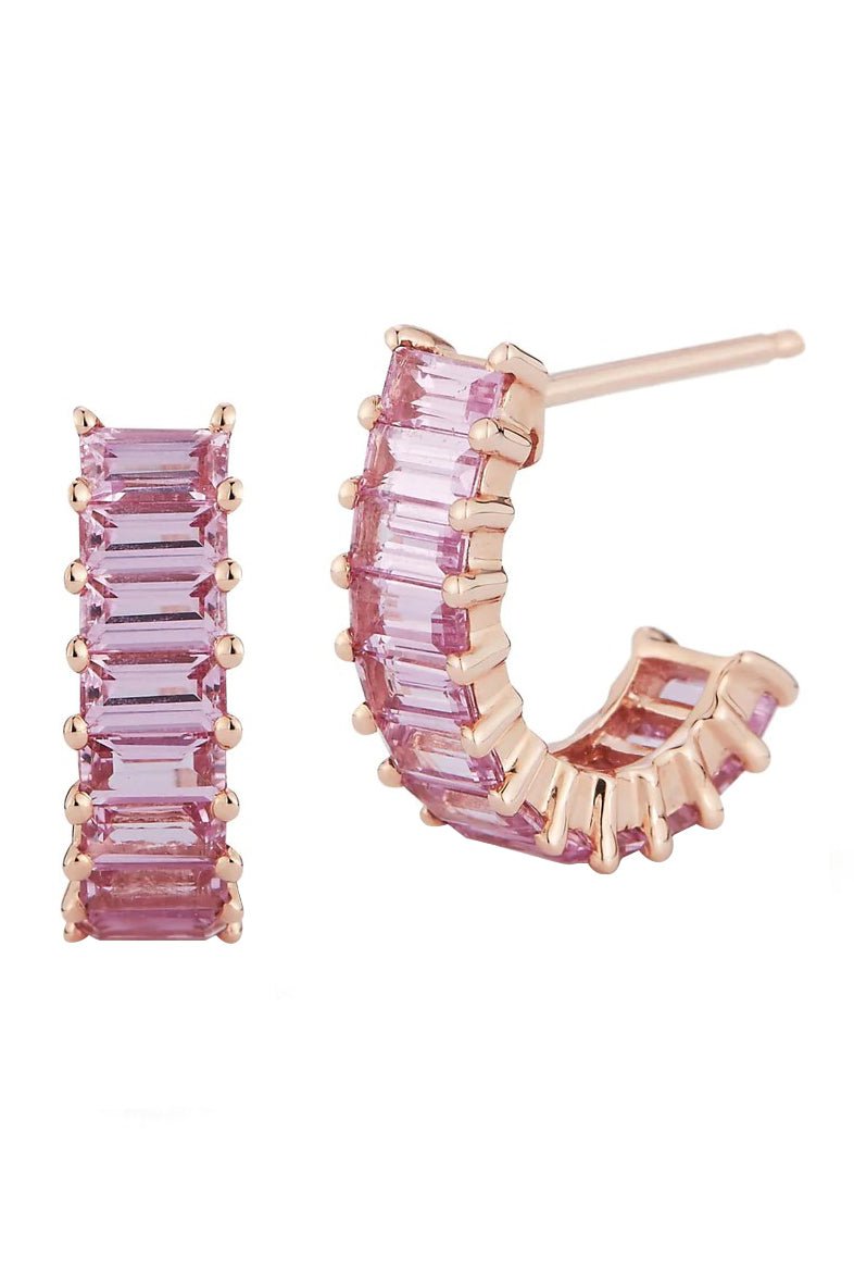 DANA REBECCA DESIGNS-Amethyst Baguette Hoops-ROSE GOLD