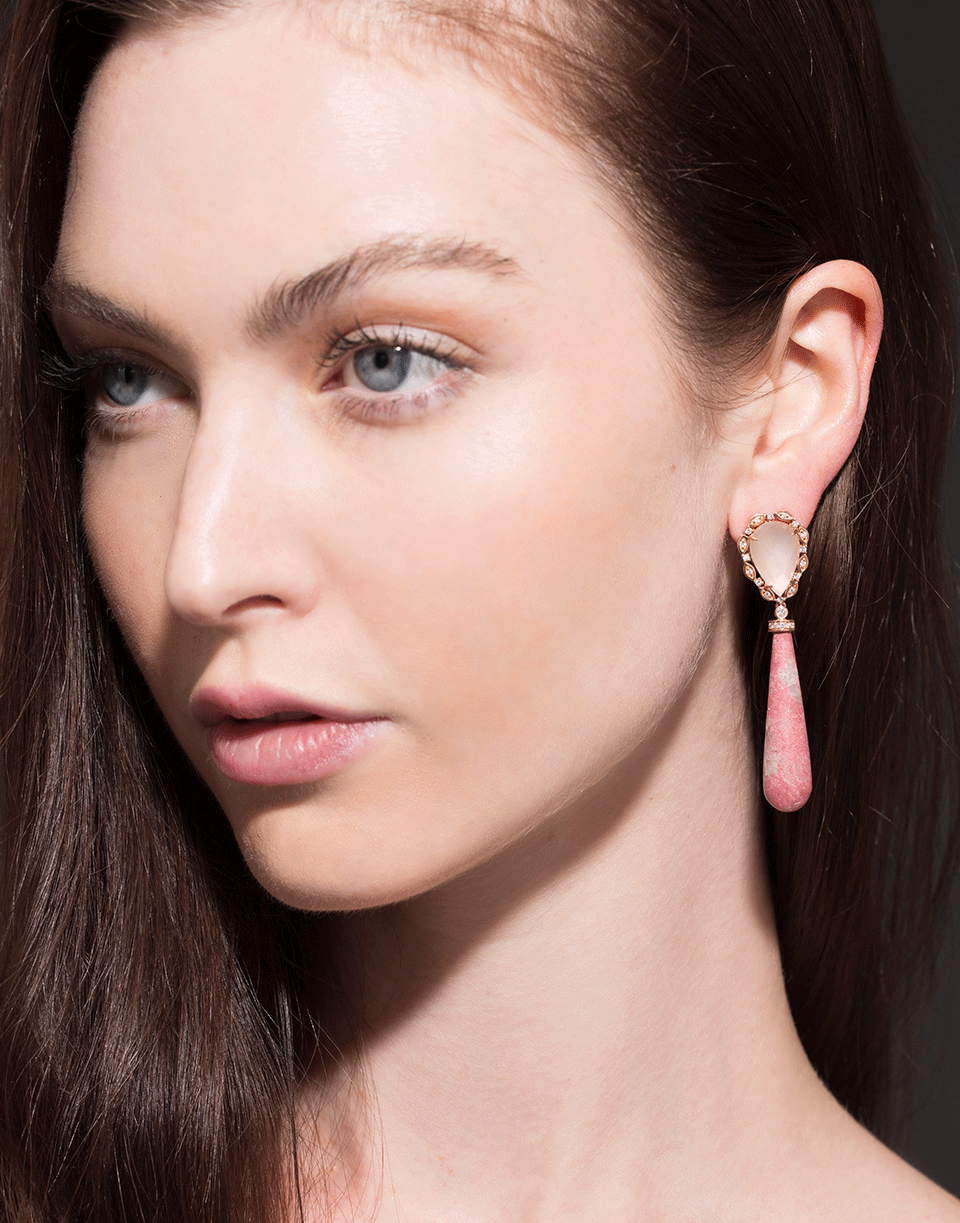 DANA REBECCA DESIGNS-Lunar Quartz Diamond And Thulite Earrings-ROSE GOLD