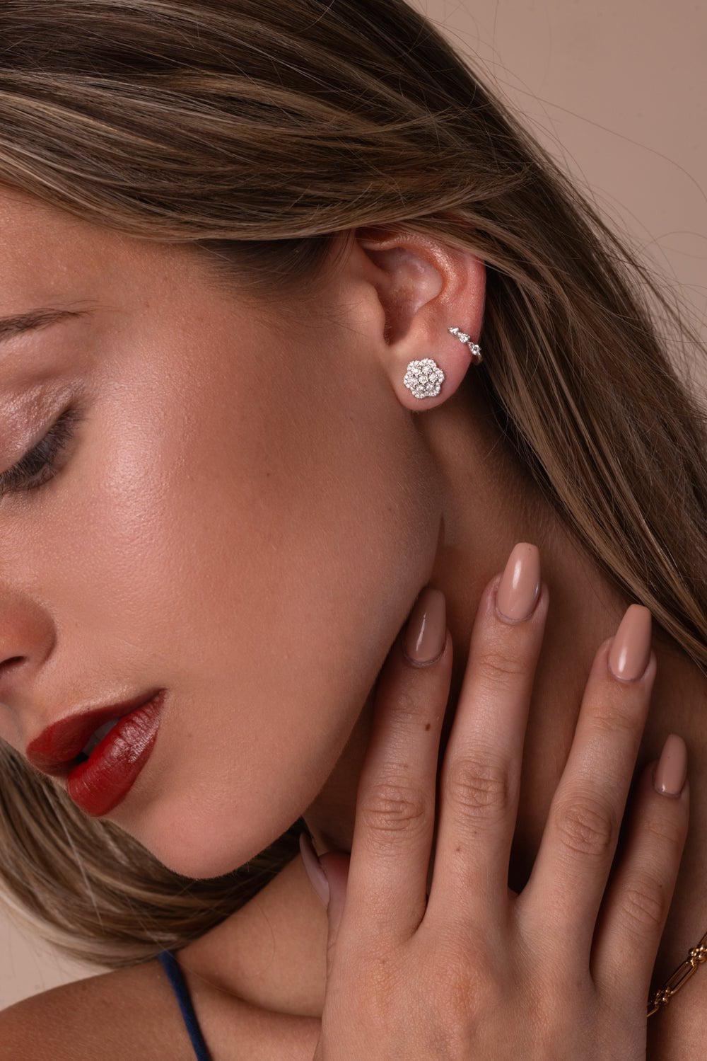 DANA REBECCA DESIGNS-Ava Bea Flower Stud Earrings - Yellow Gold-WHITE GOLD