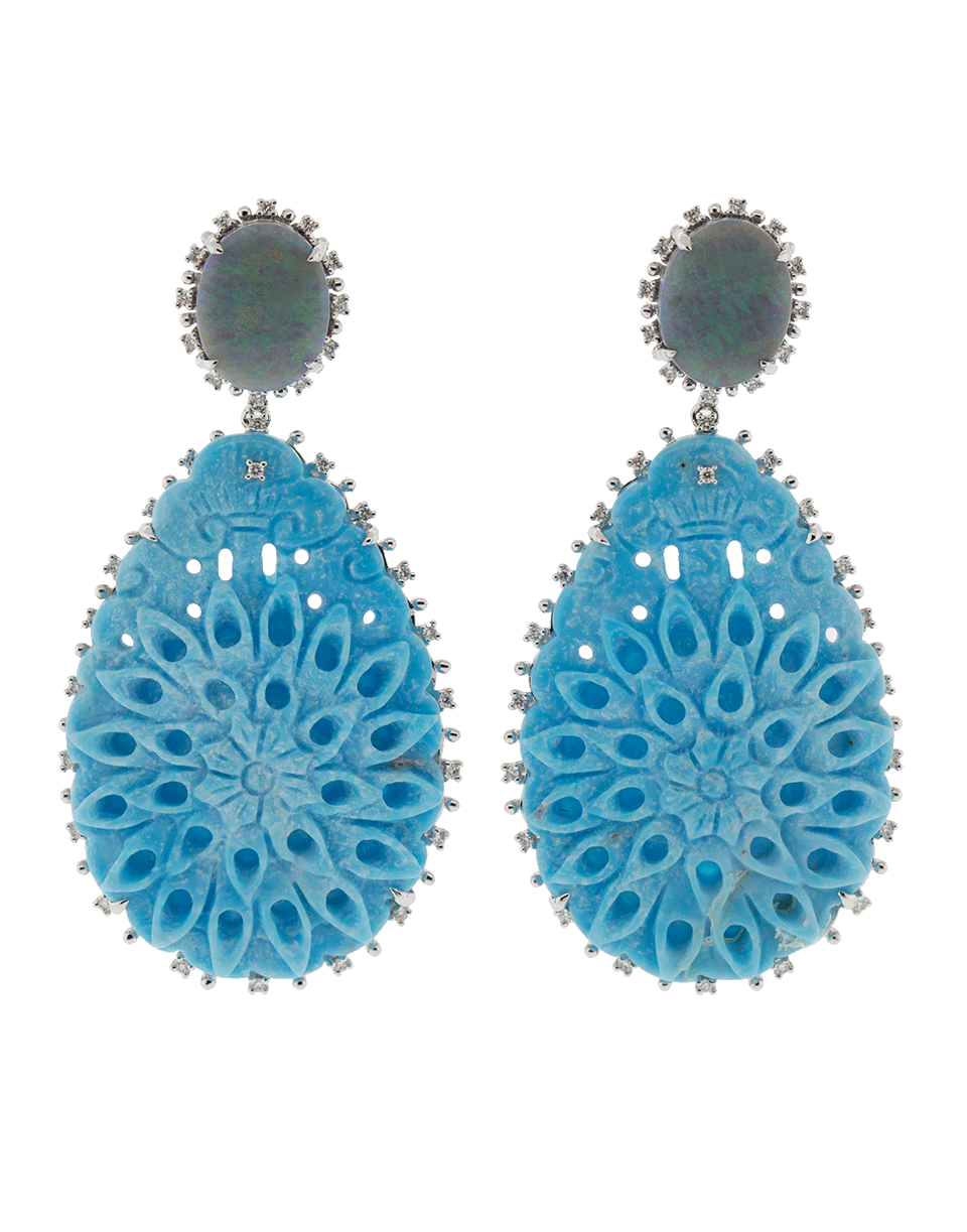 DANA REBECCA DESIGNS-Carved Turquoise And Opal Earrings-WHITE GOLD