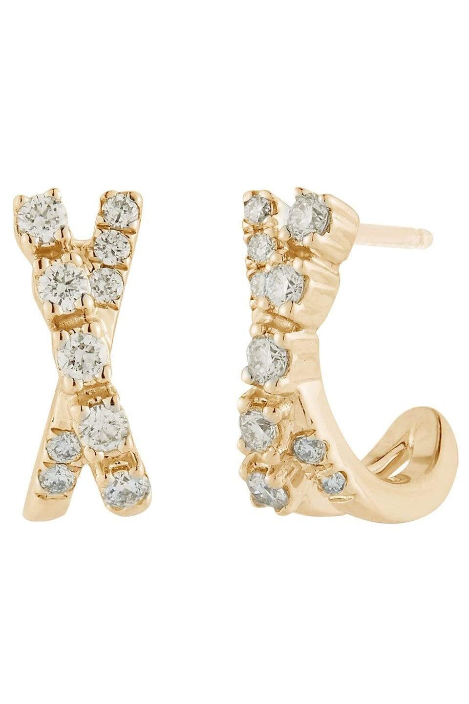 DANA REBECCA DESIGNS-Ava Bea Crossover Mini Diamond Huggies-YELLOW GOLD